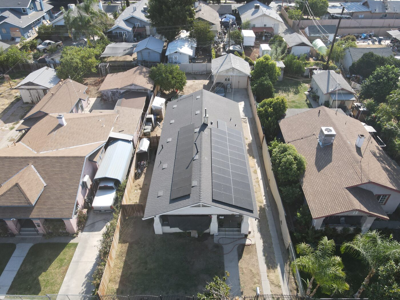 A finished Fresno roof with the solar array carefully remounted after a full reroof