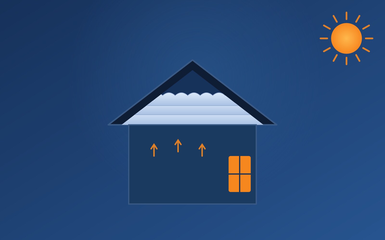 Illustration of attic insulation batts holding heat inside a home